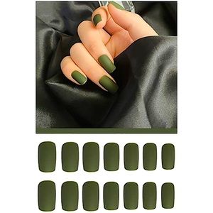 💌BO/GO$6 Medium Square Olive Green Matte Press On False nails (24 nails)